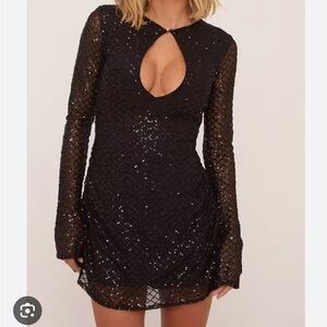 EGO Black Sequin Long Sleeve Dress